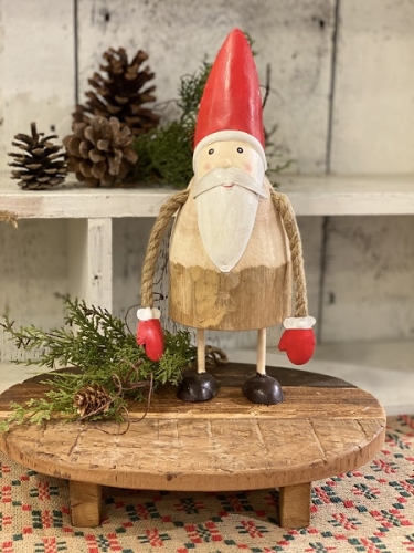 WOODEN SANTA WITH METAL MITTENS